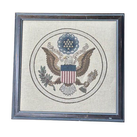 Vintage Great Seal of the United States Needlepoint Patriotic Americana Art